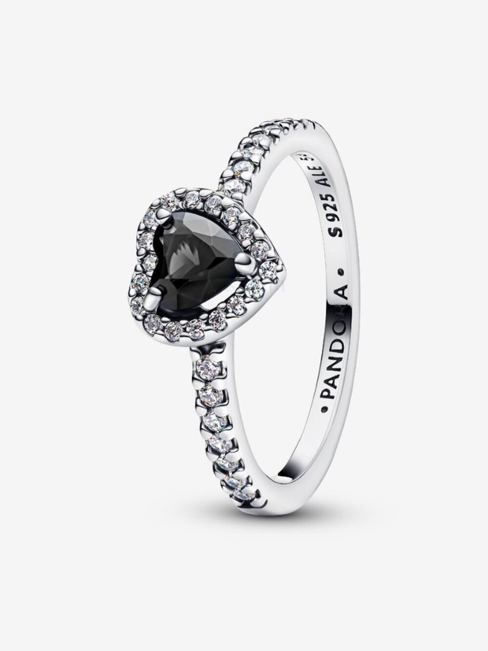Pandora Elevated Black Heart Ring